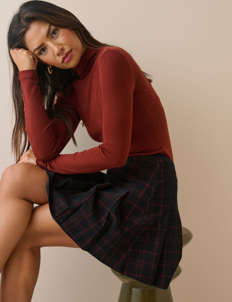 Black and Red Tartan Pleated Mini Skirt