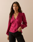 Pink Jacquard Floral Satin Top