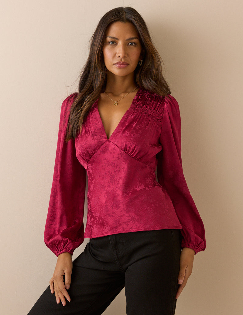 Pink Jacquard Floral Satin Top