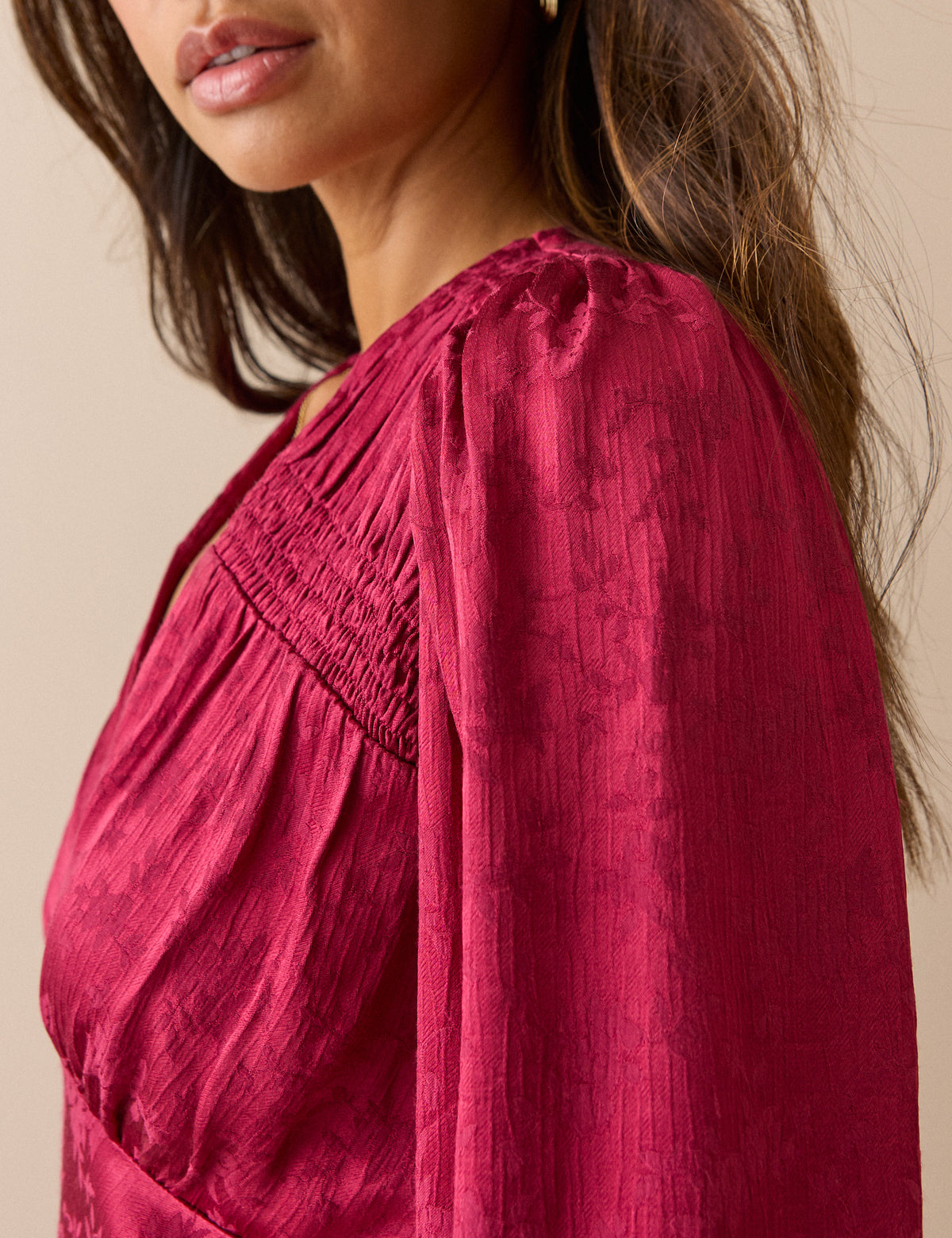 Pink Jacquard Floral Satin Top