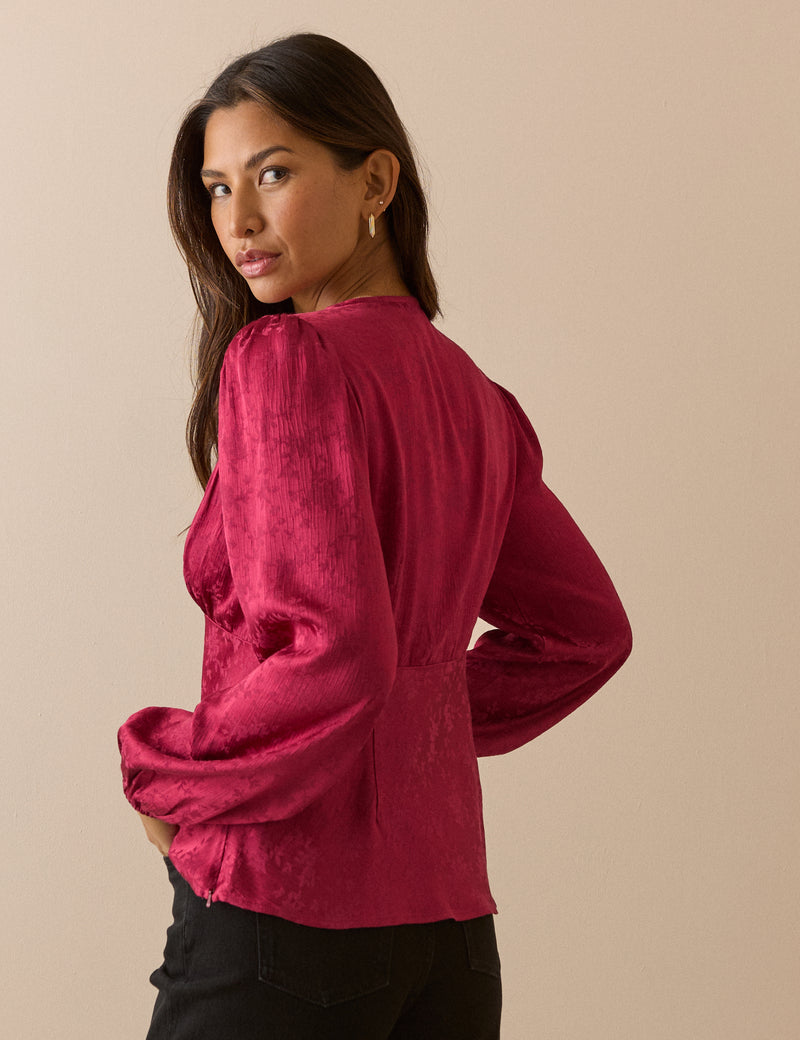 Pink Jacquard Floral Satin Top