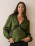Olive Green Jacquard Floral Lace Trim Angela Top
