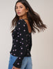 Black Floral Printed Flute Sleeve Top
