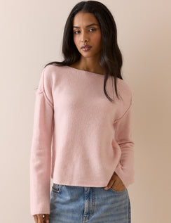 Pink Slash Neck Knitted Jumper