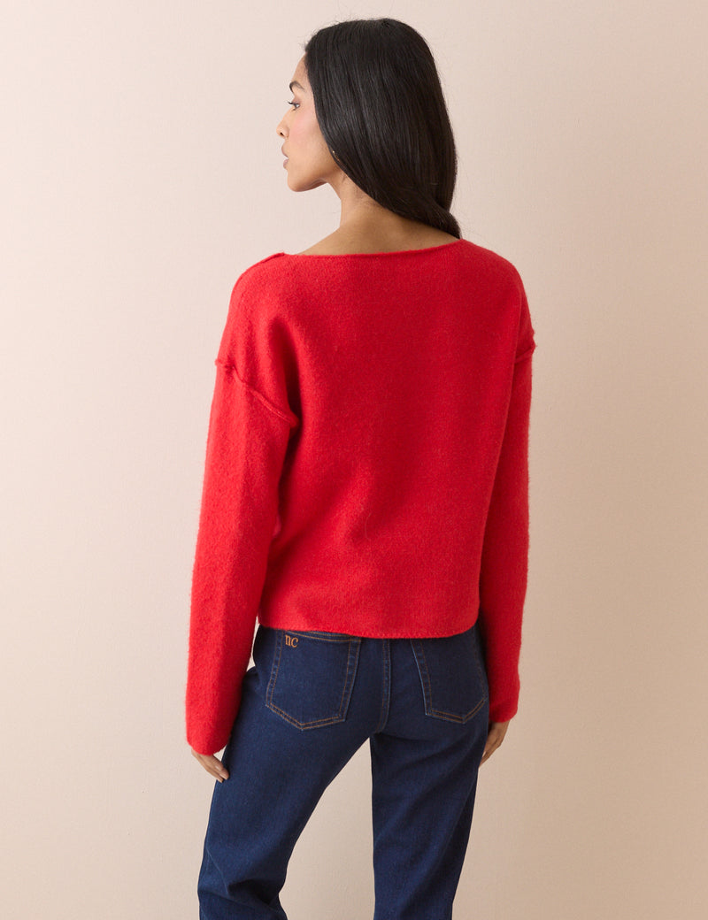 Red Slash Neck Knitted Jumper