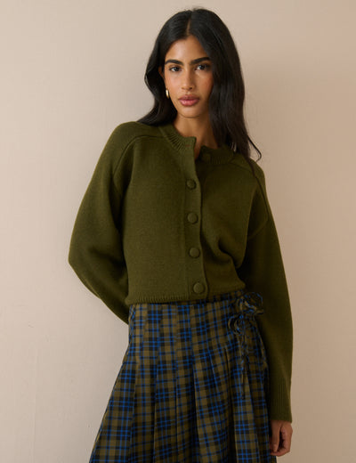 Khaki Wool Saddle Lily Cardigan