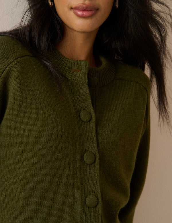 Khaki Wool Saddle Lily Cardigan