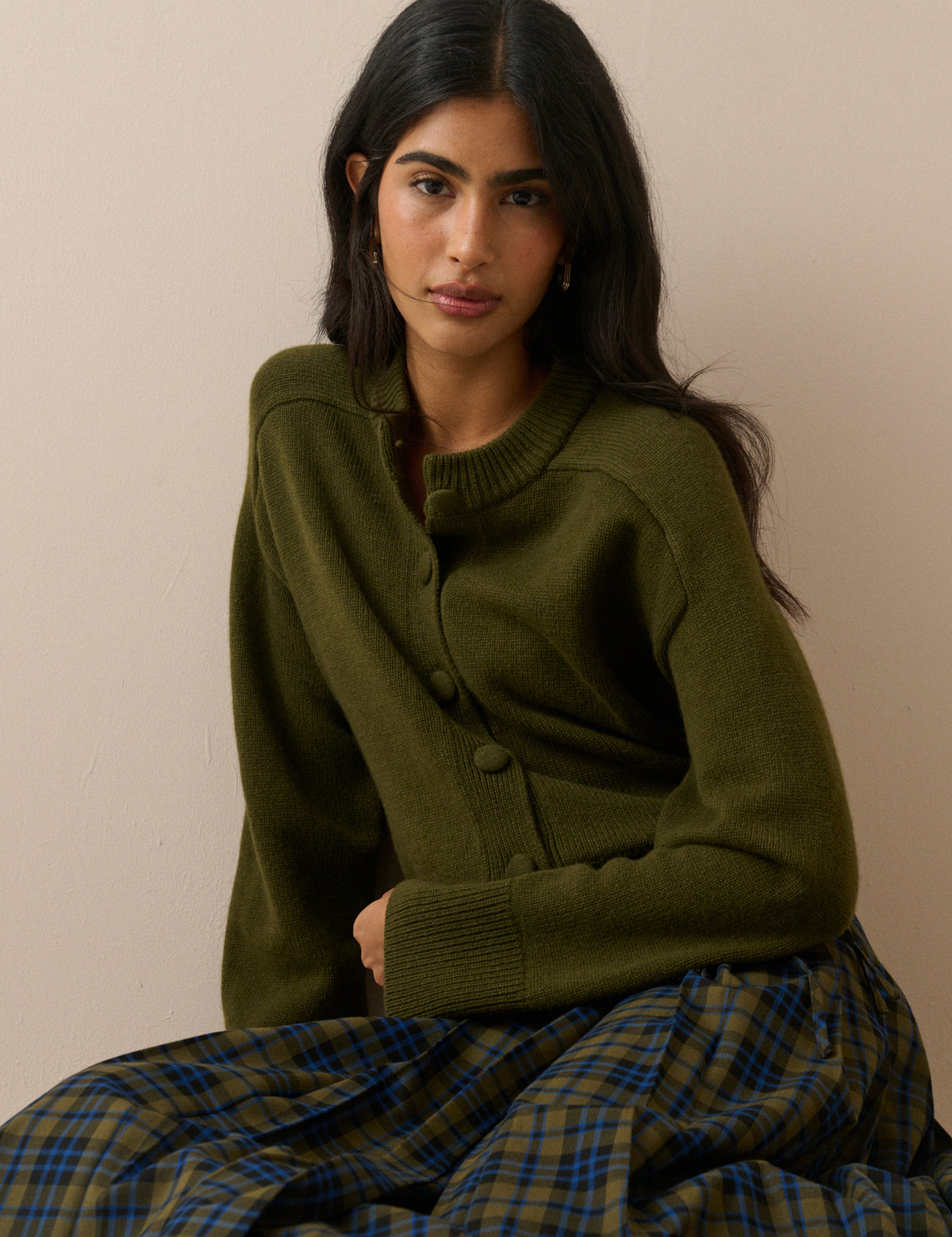 Khaki Wool Saddle Lily Cardigan