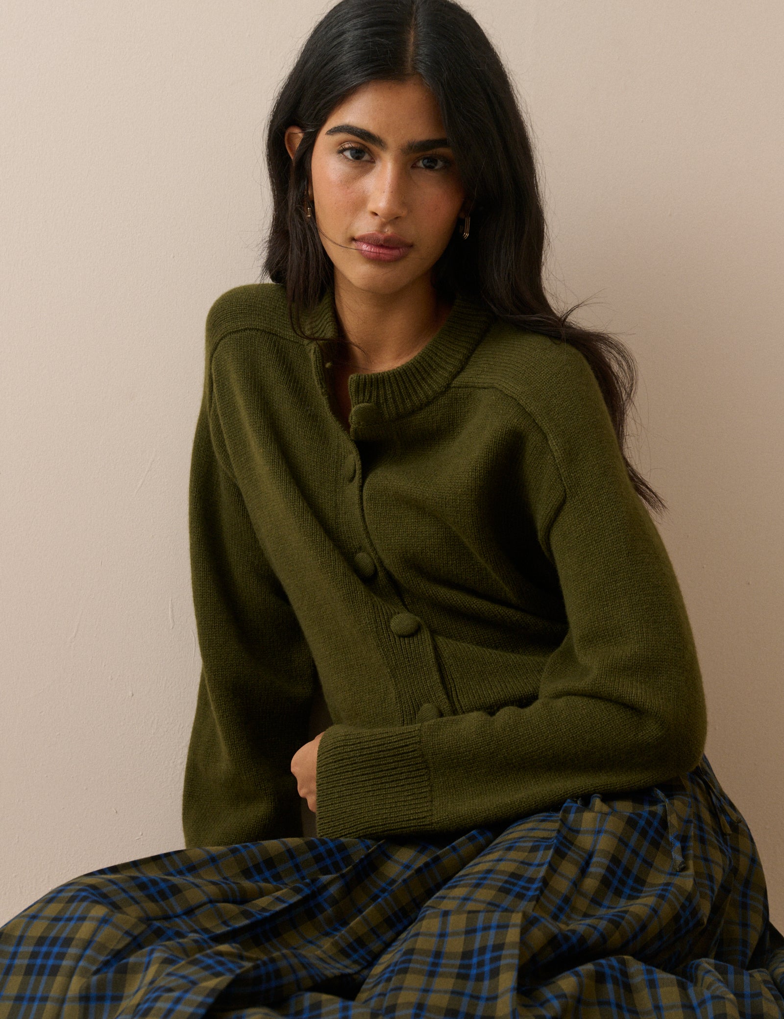 Khaki Wool Saddle Lily Cardigan