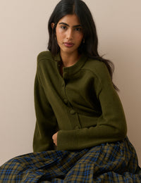 Khaki Wool Saddle Lily Cardigan