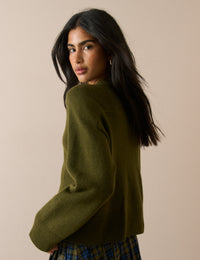 Khaki Wool Saddle Lily Cardigan