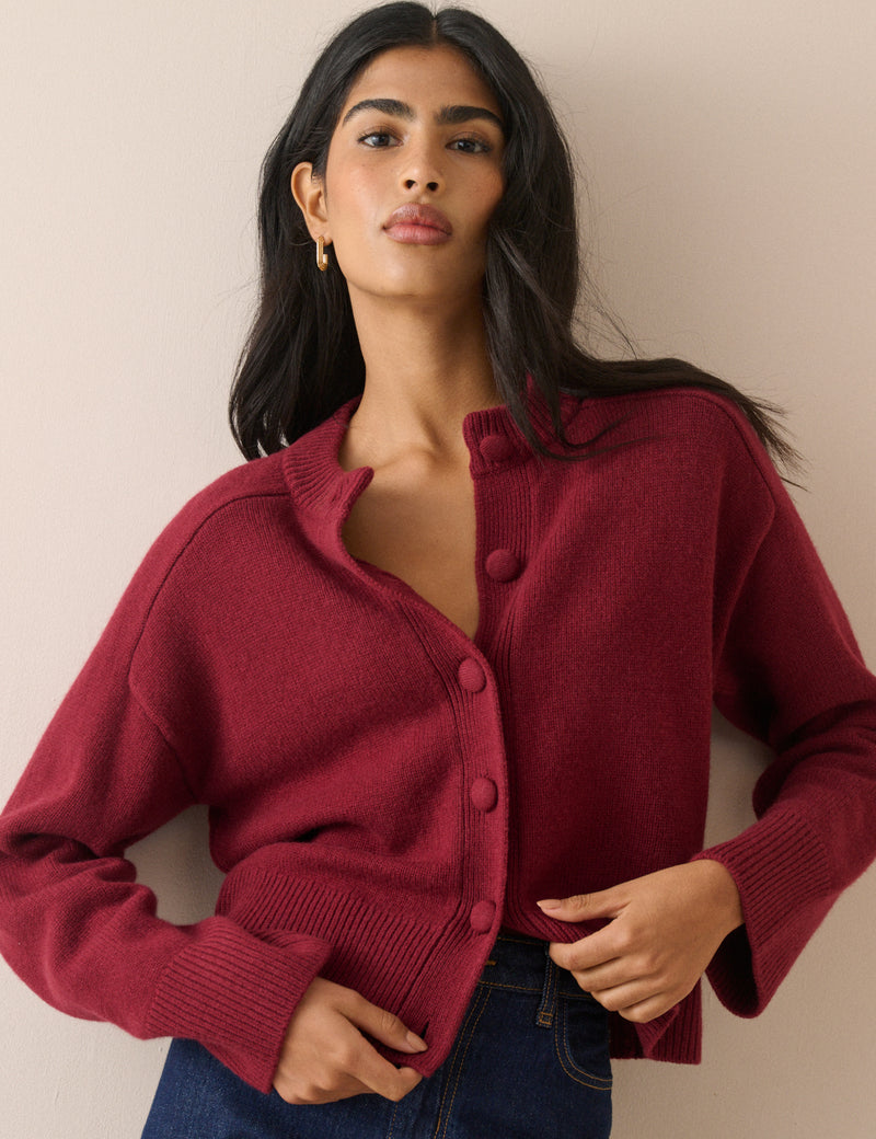 Red Wool Saddle Lily Cardigan