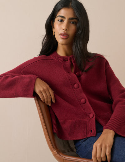 Red Wool Saddle Lily Cardigan