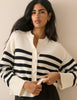 White And Black Striped Wool Saddle Lily Cardigan