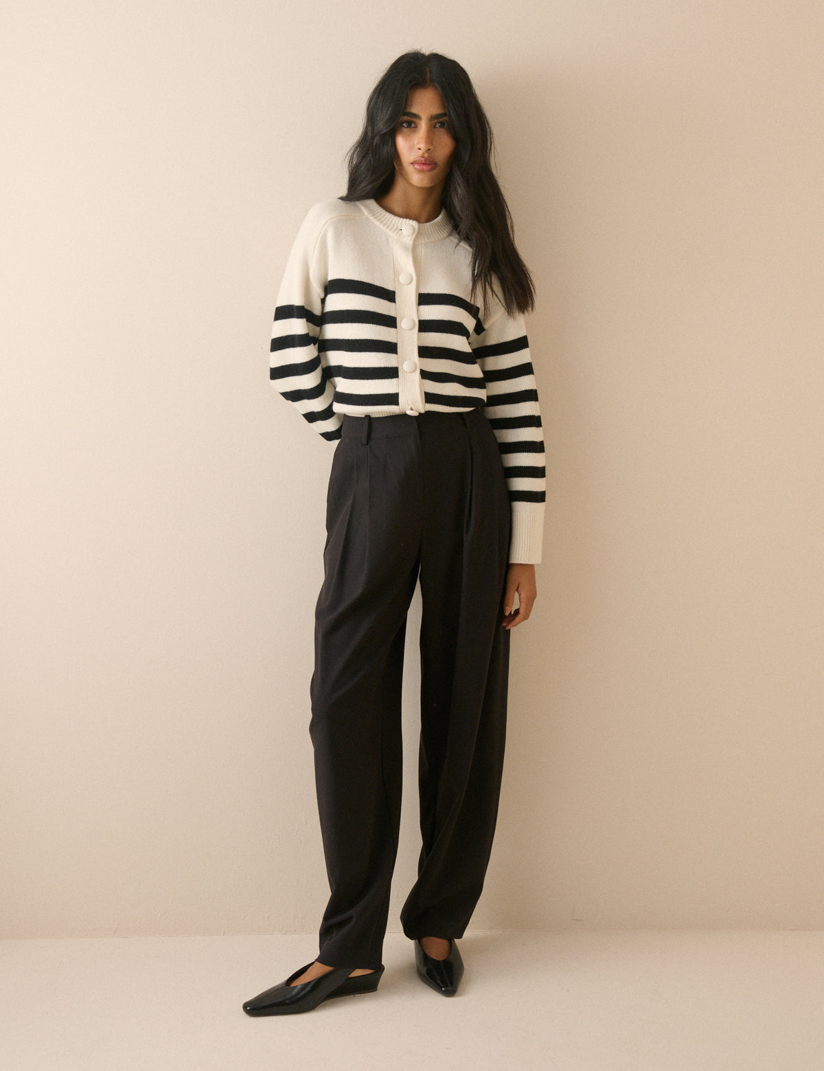 White And Black Striped Wool Saddle Lily Cardigan