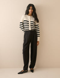 White And Black Striped Wool Saddle Lily Cardigan
