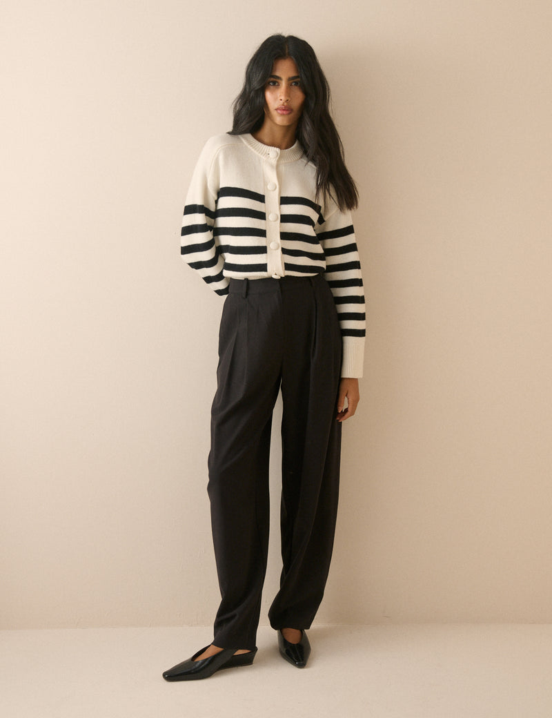 White And Black Striped Wool Saddle Lily Cardigan
