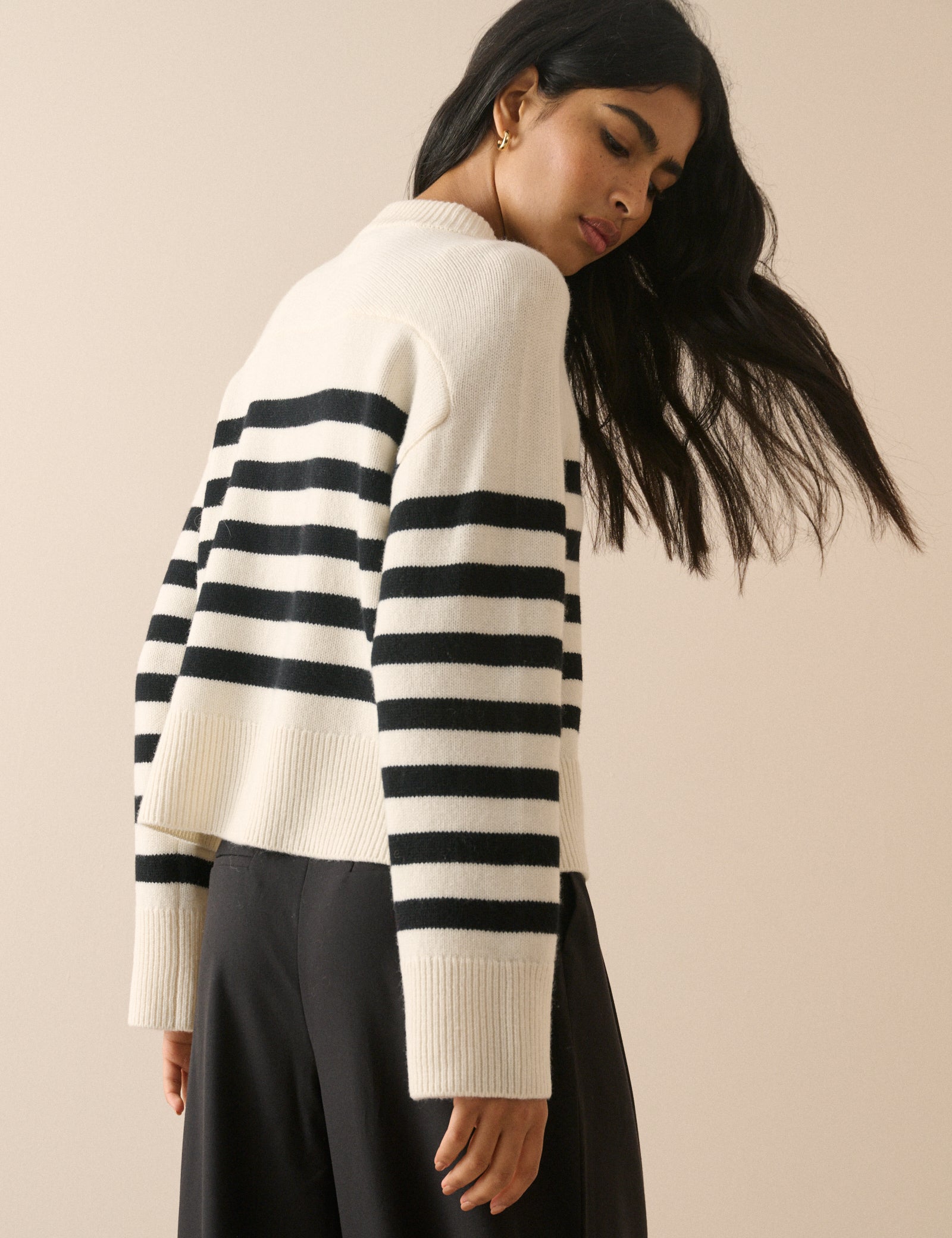 White And Black Striped Wool Saddle Lily Cardigan