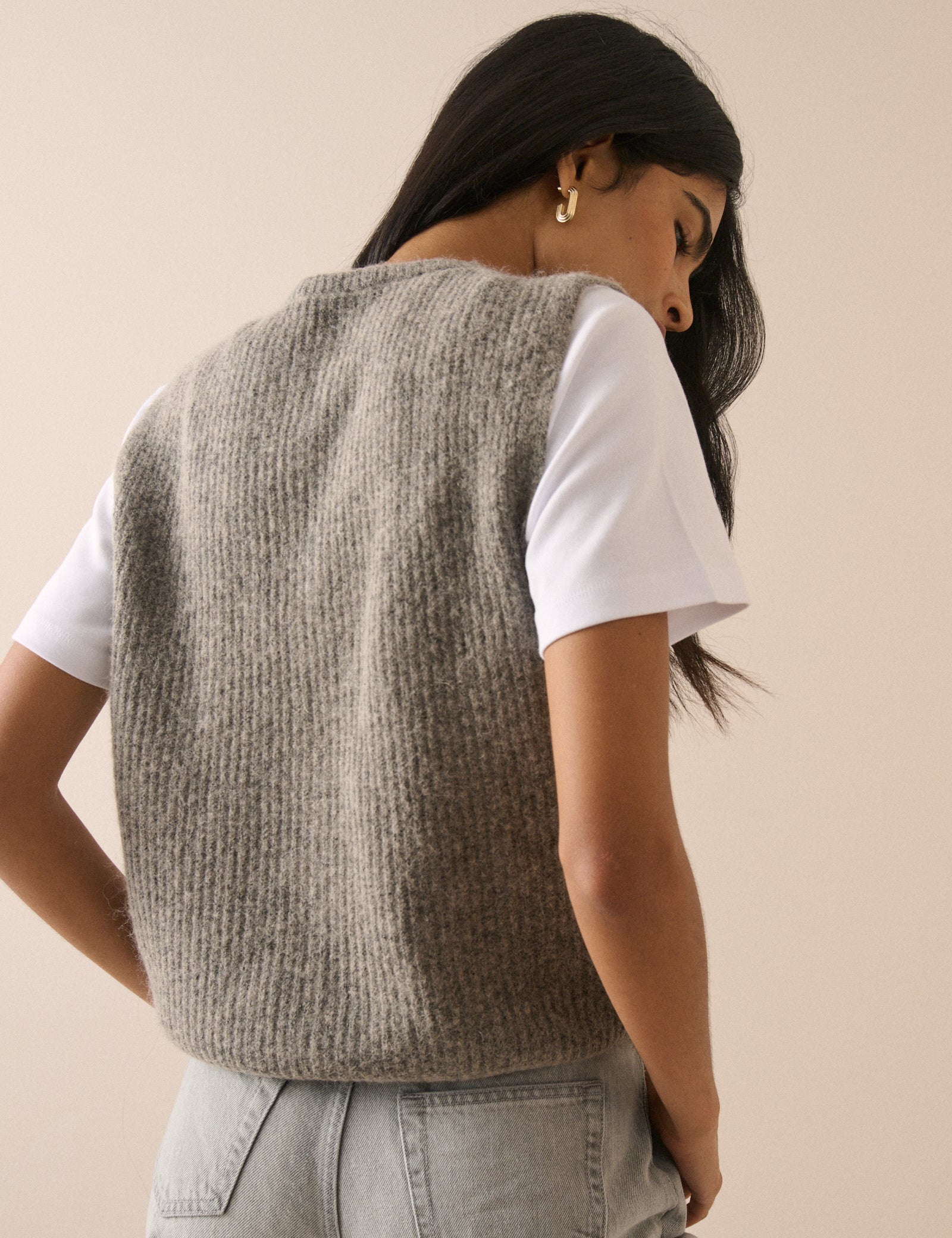 Grey Marl Knitted Ribbed Vest