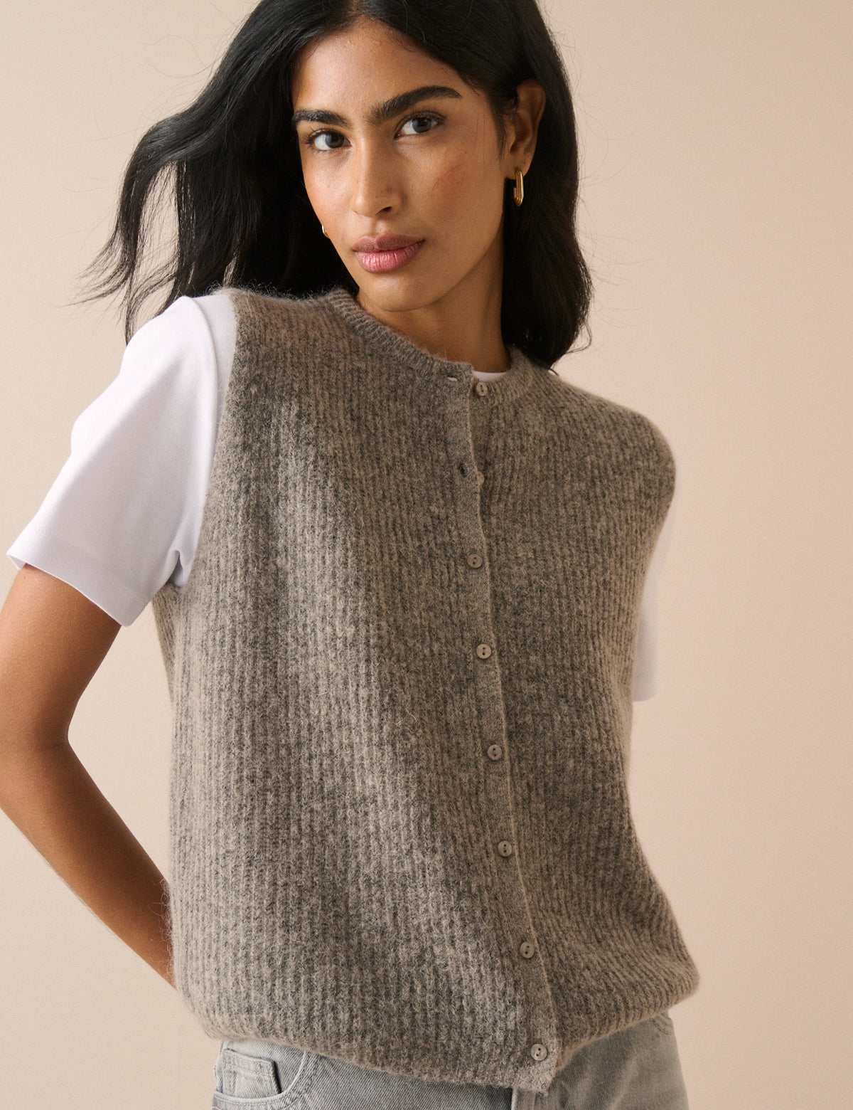 Grey Marl Knitted Ribbed Vest