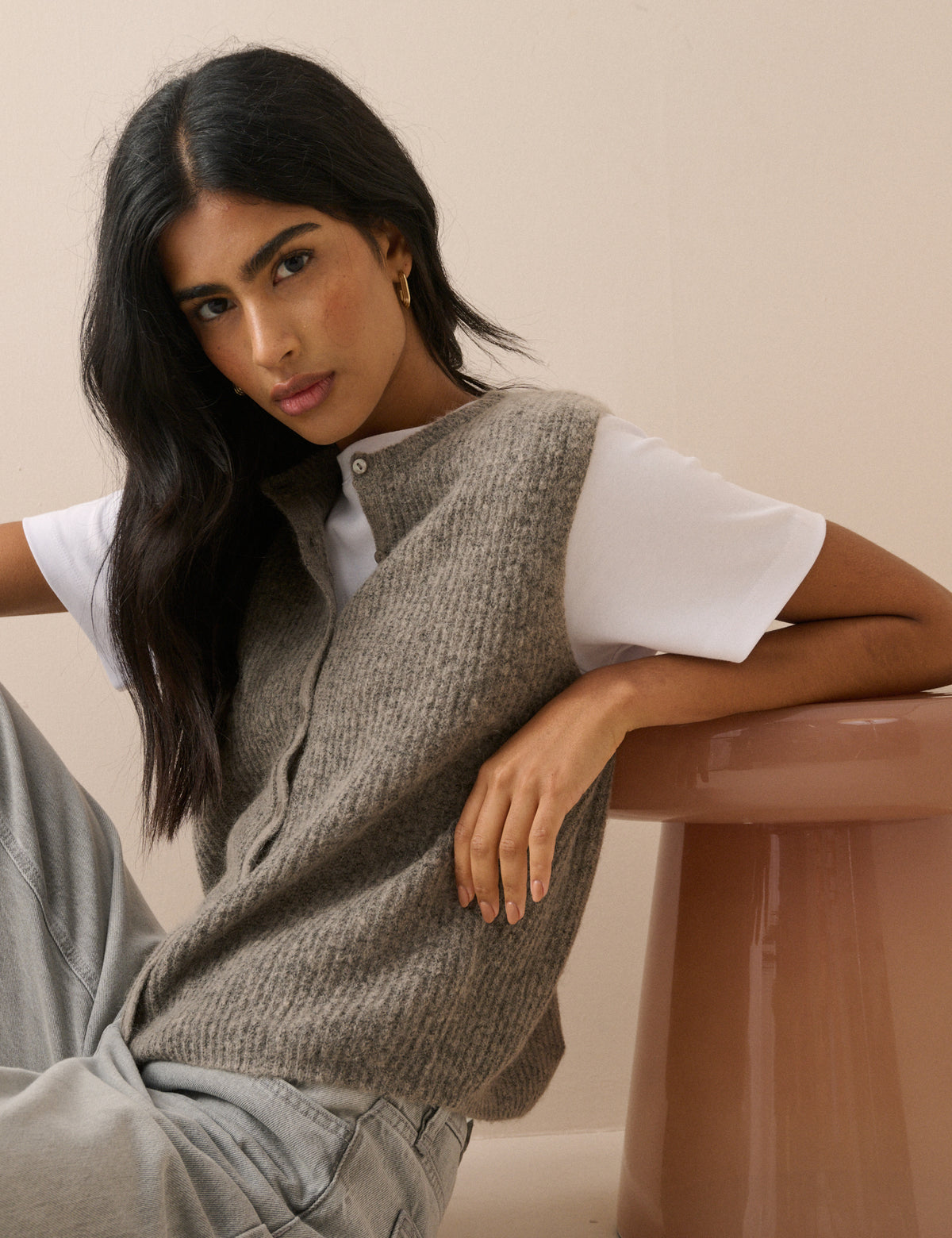 Grey Marl Knitted Ribbed Vest