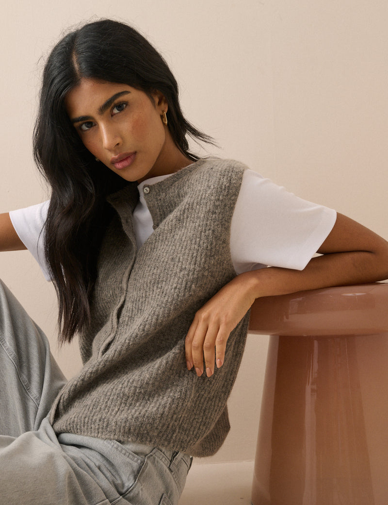 Grey Marl Knitted Ribbed Vest