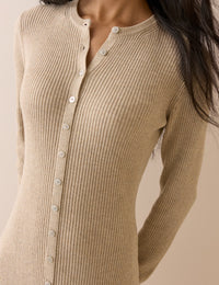 Beige Ribbed Knitted Midi Dress