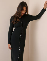 Black Ribbed Knitted Midi Dress