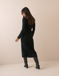 Black Ribbed Knitted Midi Dress