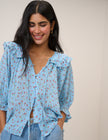 Blue Floral Short Sleeve Blouse