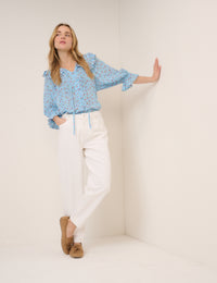 Blue Floral Frill Blouse