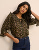 Black Floral Short Sleeve Blouse