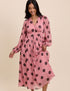 Pink Polka Dot Balloon Sleeve Anya Midi Dress