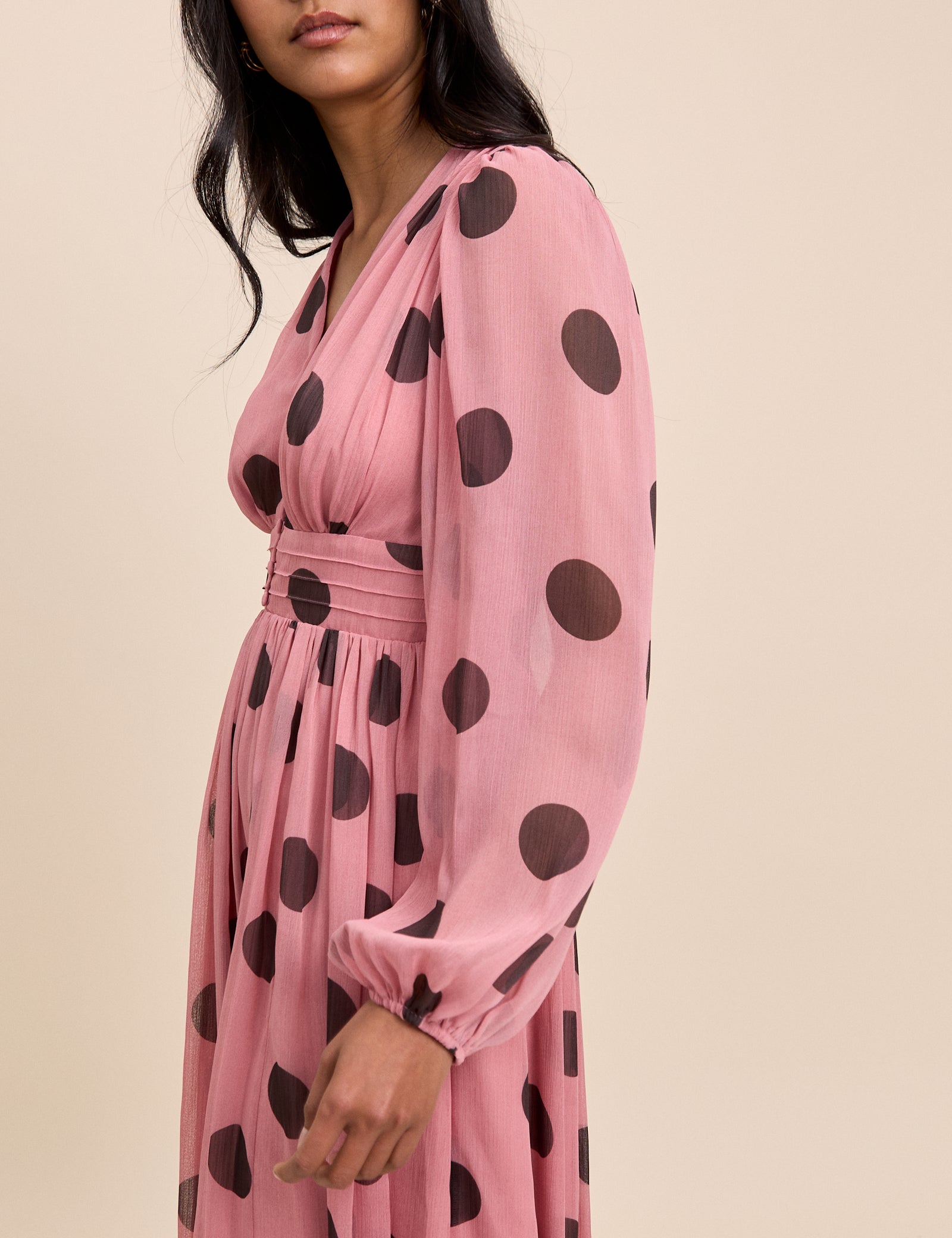 pink polka dot long sleeve dress Kaiia - Slinky Long Sleeve Ruffle Hem Mini Dress - Women - Polyester/Spandex - 2 US