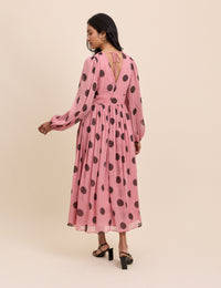 Pink Polka Dot Balloon Sleeve Anya Midi Dress