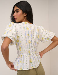 White Ditsy Floral Cordelia Top