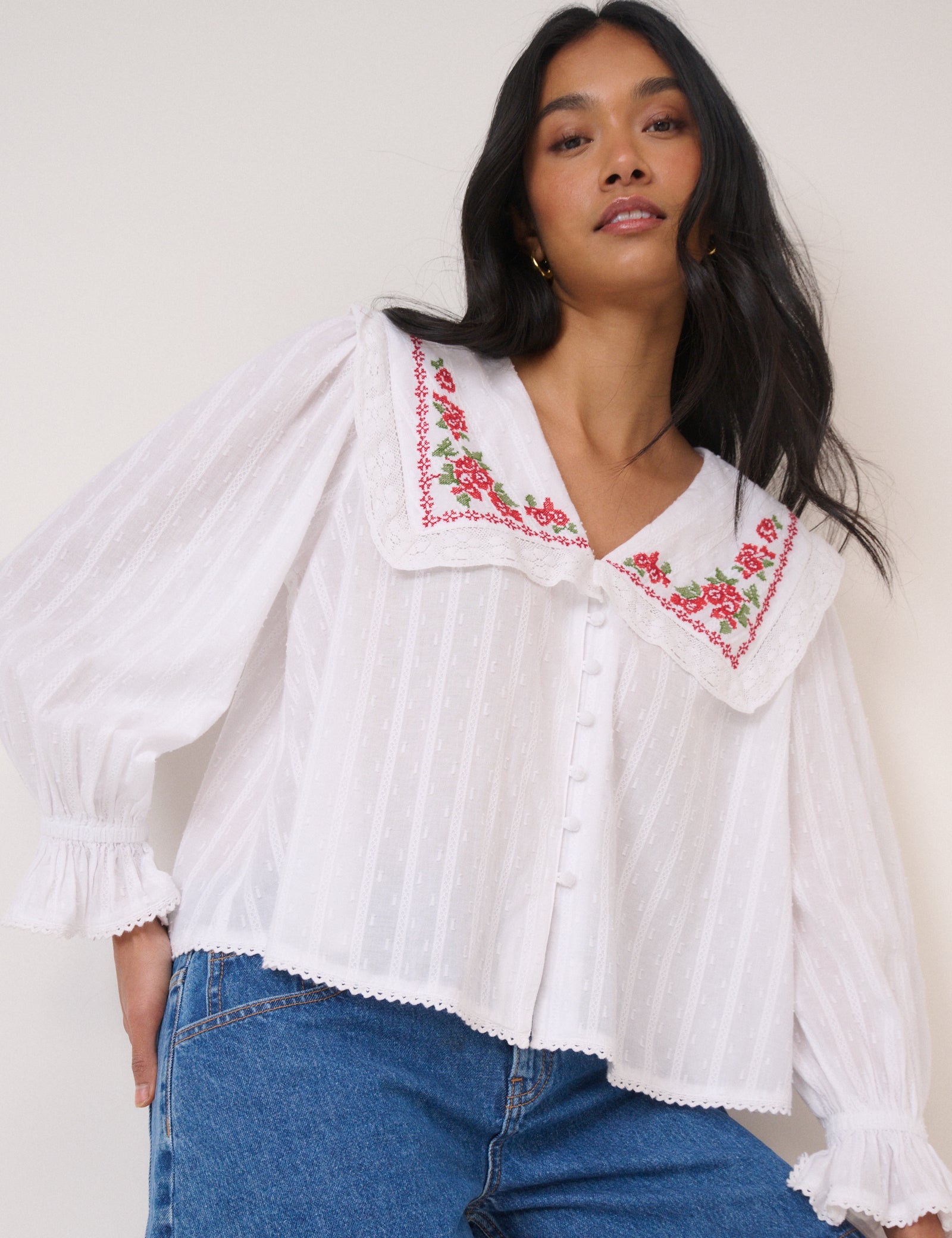 White Floral Collar Eloise Blouse