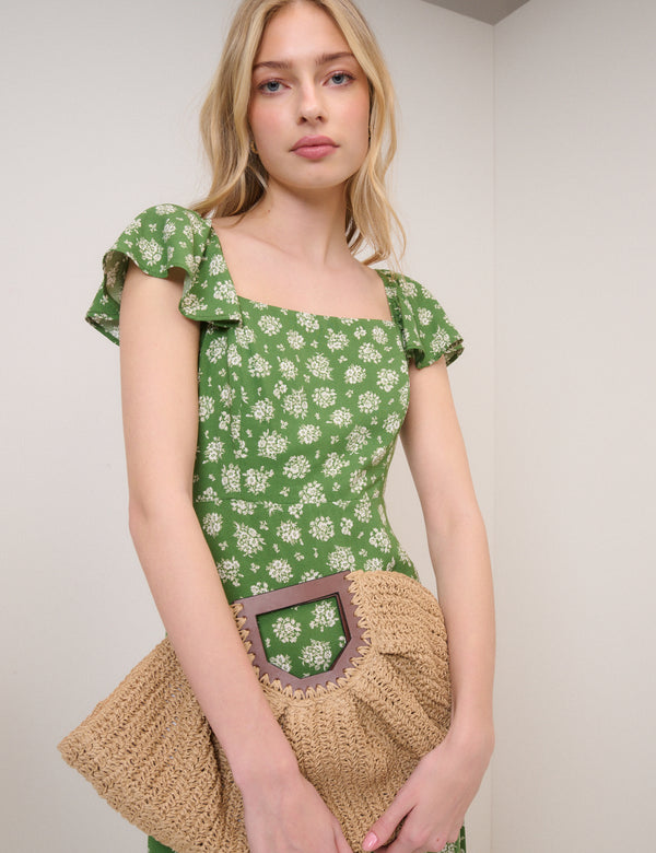 Green Floral Elsie Midi Dress