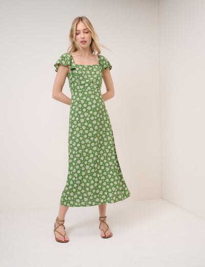 Cream Ditsy Floral Short Sleeve Elsie Midi Dress