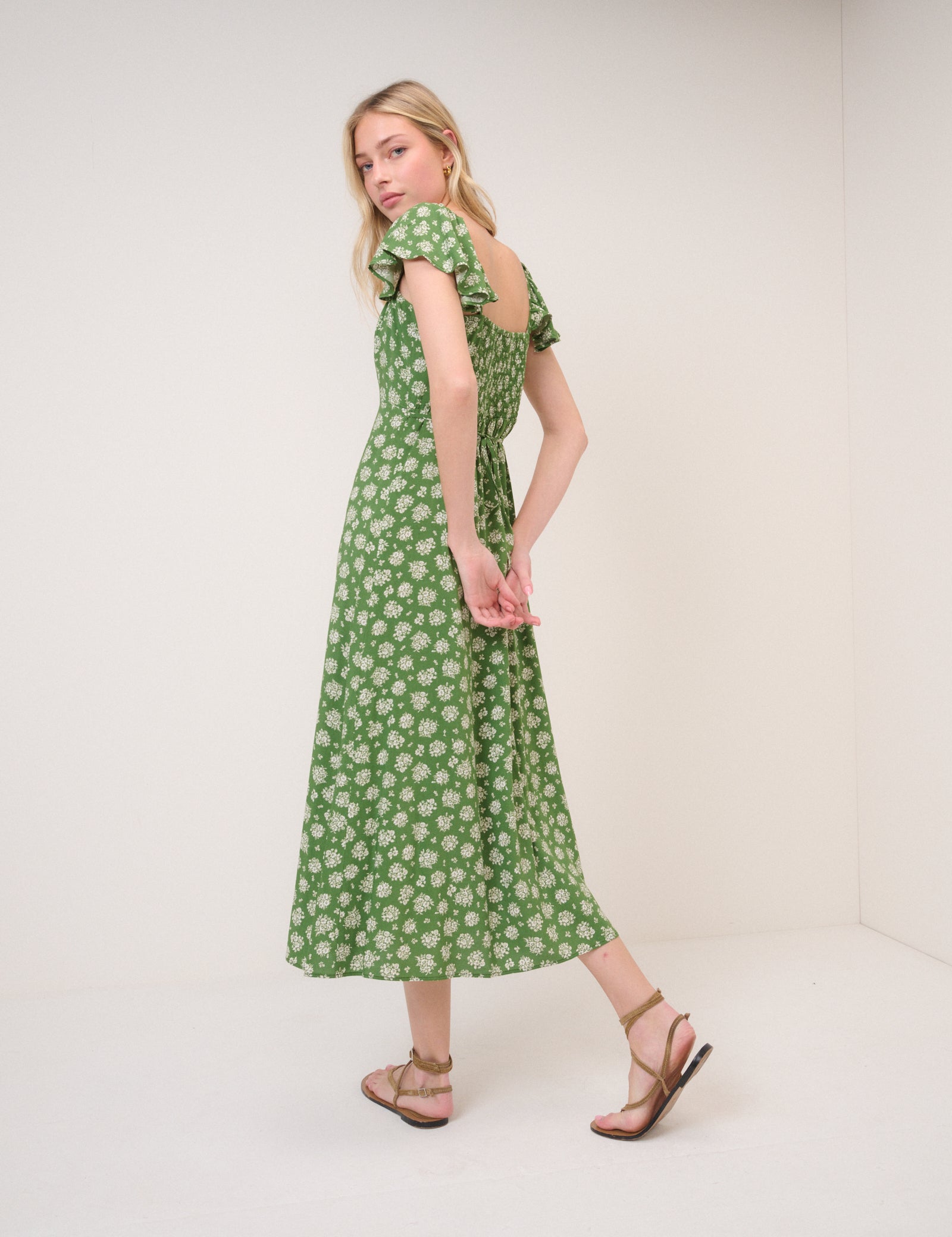 Green Floral Elsie Midi Dress