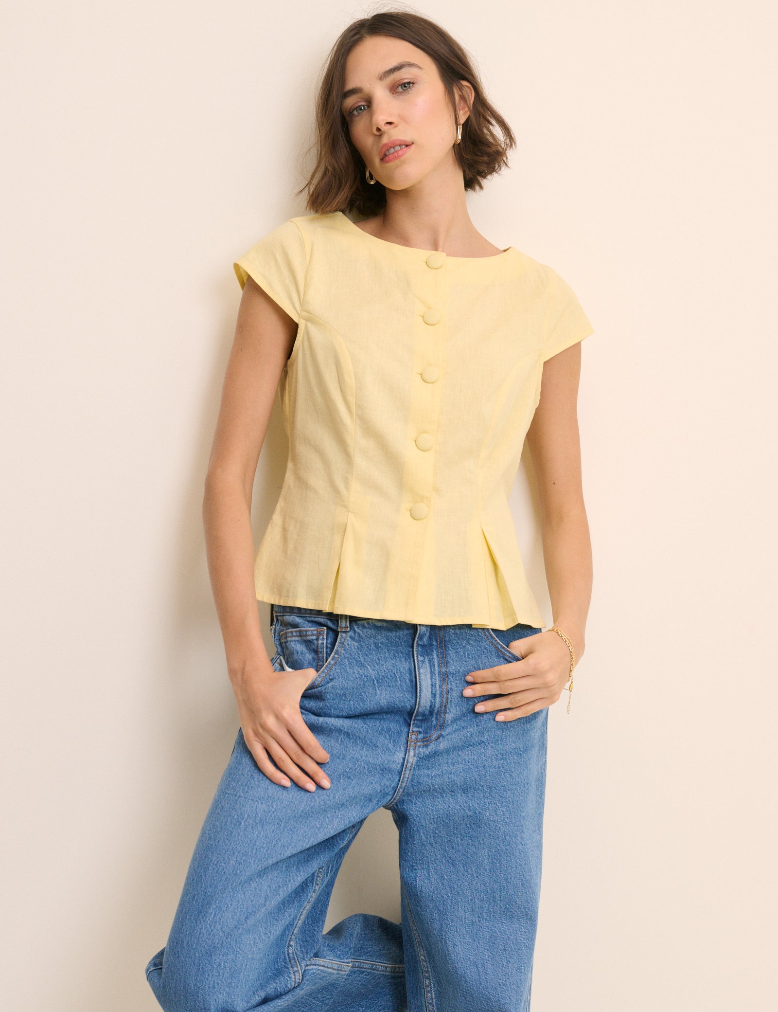 Butter Yellow Tailored Pleated Blouse
