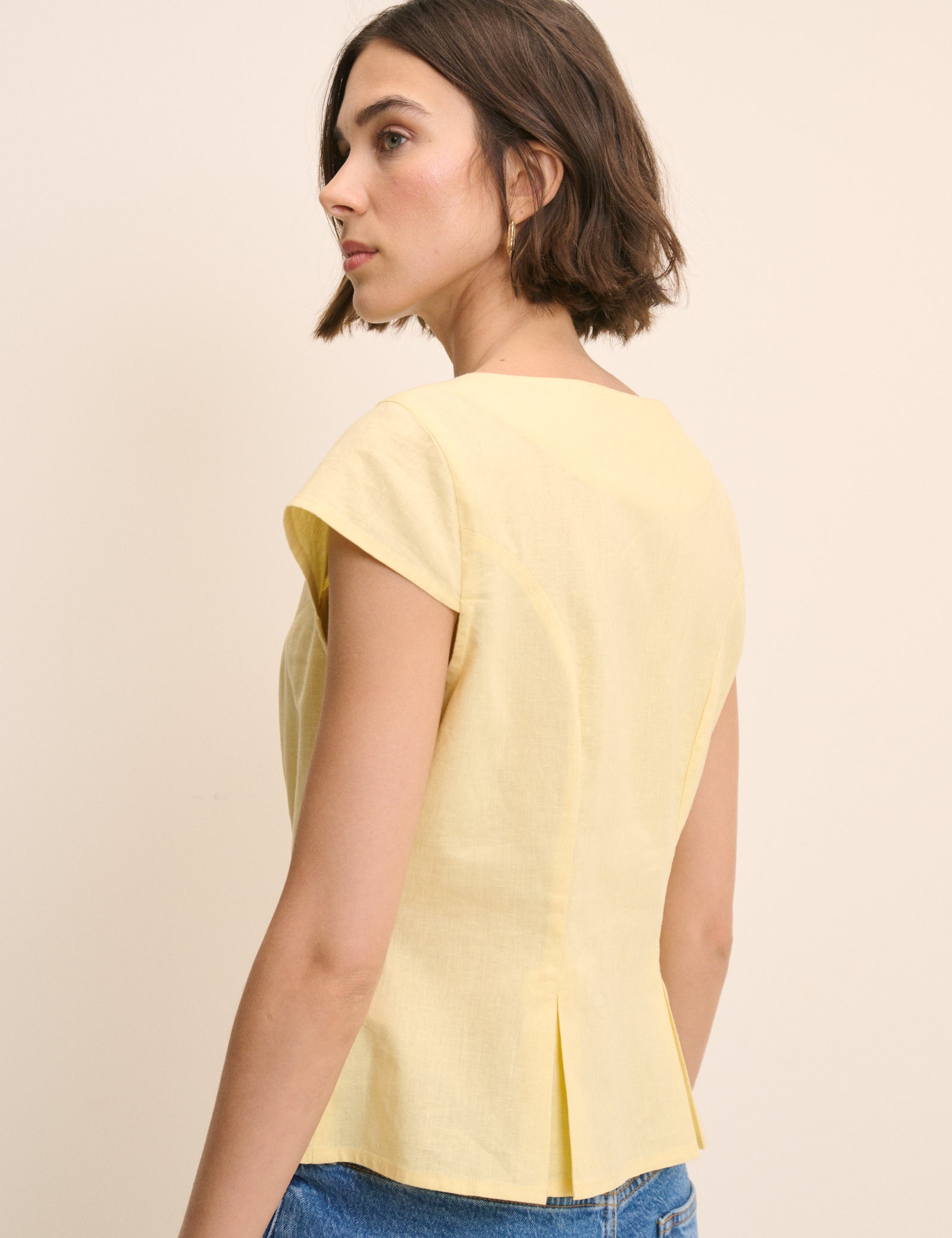 Butter Yellow Tailored Pleated Blouse