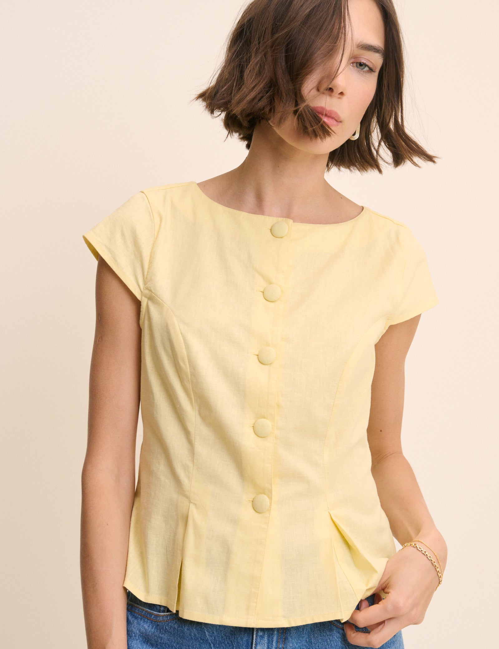 Butter Yellow Tailored Pleated Blouse