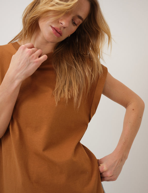 Camel Cap Sleeve T-Shirt