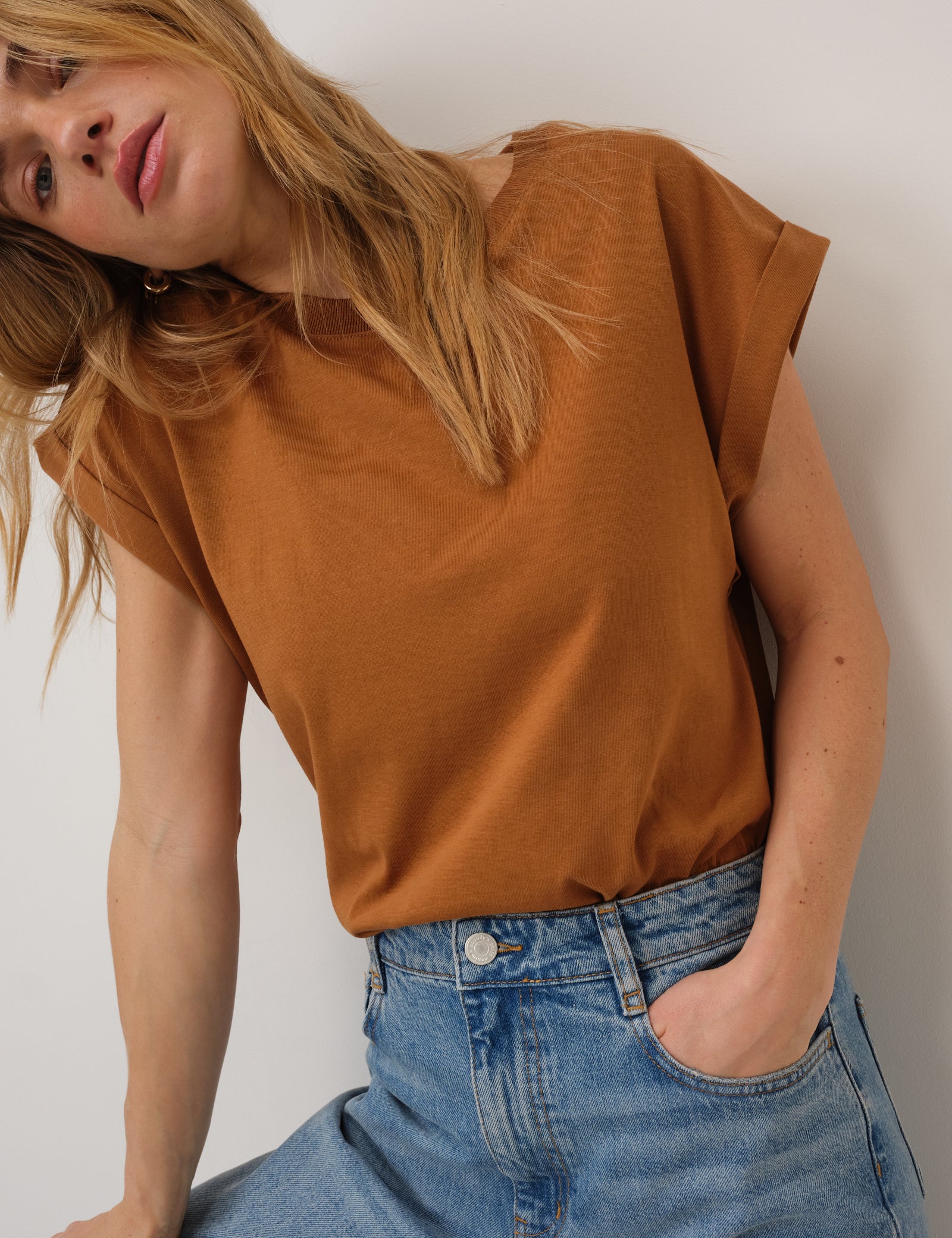 Camel Cap Sleeve T-Shirt