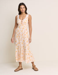 Ivory Ditsy Floral Tiered Heather Midi Dress