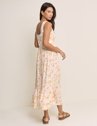 Ivory Ditsy Floral Tiered Heather Midi Dress