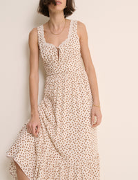 Ivory Ditsy Floral Lace Trim Heather Midi Dress
