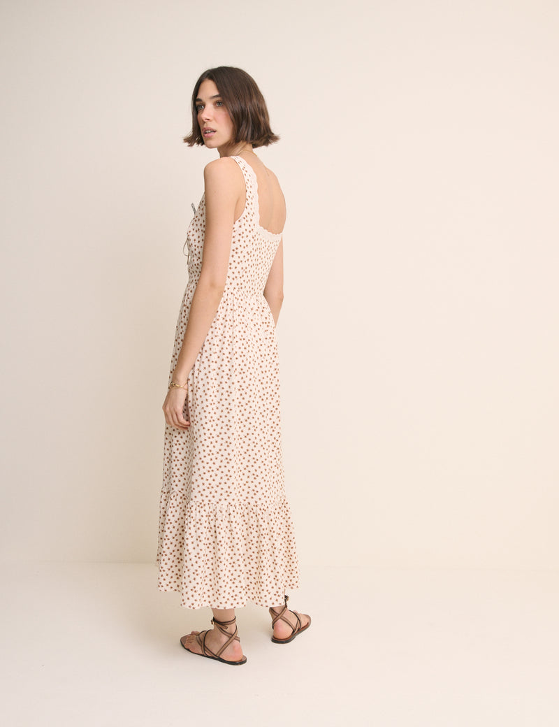 Ivory Ditsy Floral Lace Trim Heather Midi Dress
