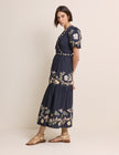 Navy Embroidered Tiered Jayden Midi Dress